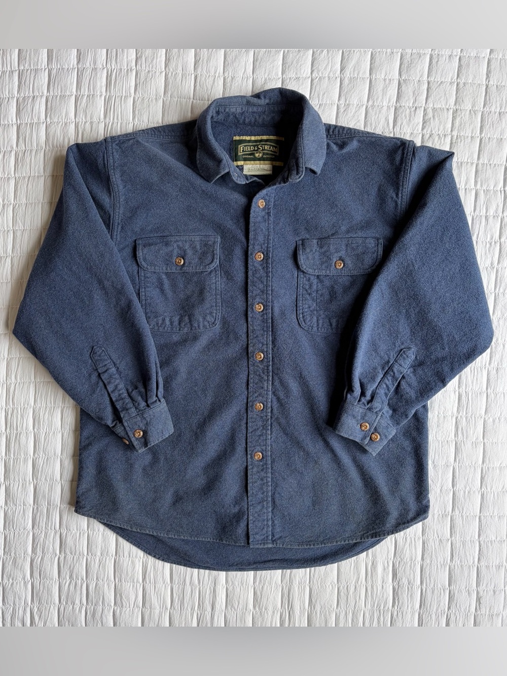 Field & Stream Men's Blue Chamois Flannel Cotton Button-Up Workwear Shirt Size L